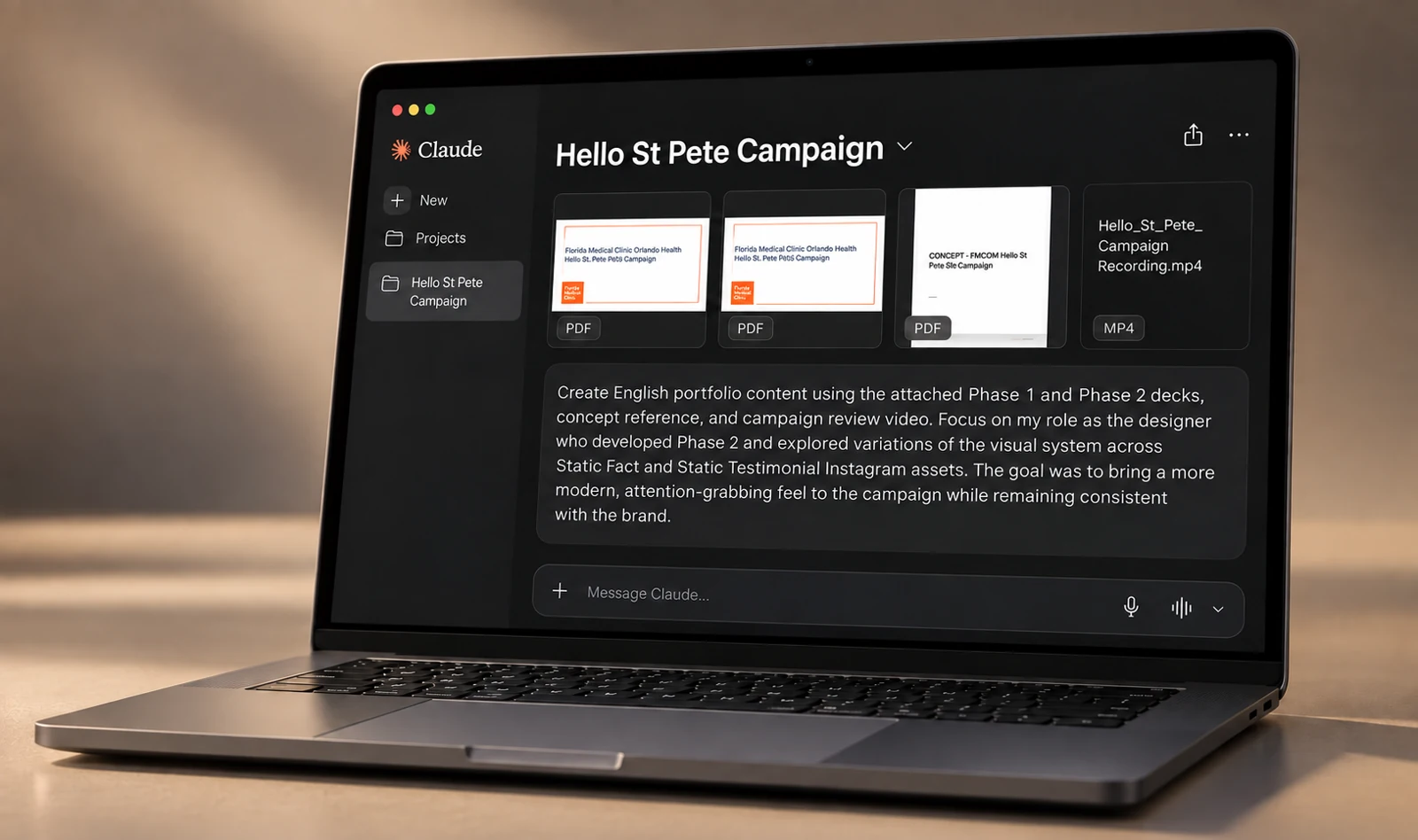 Claude used to structure portfolio content from project references