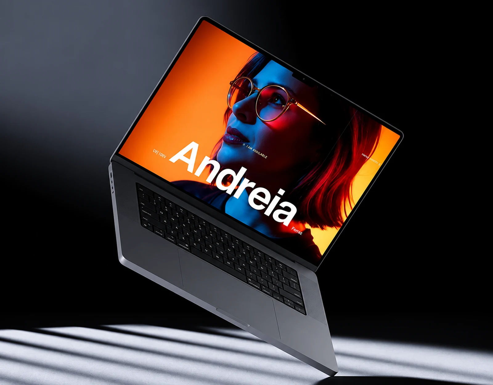 Portfolio Website — Andreia Ferraz’s website displayed on a floating laptop