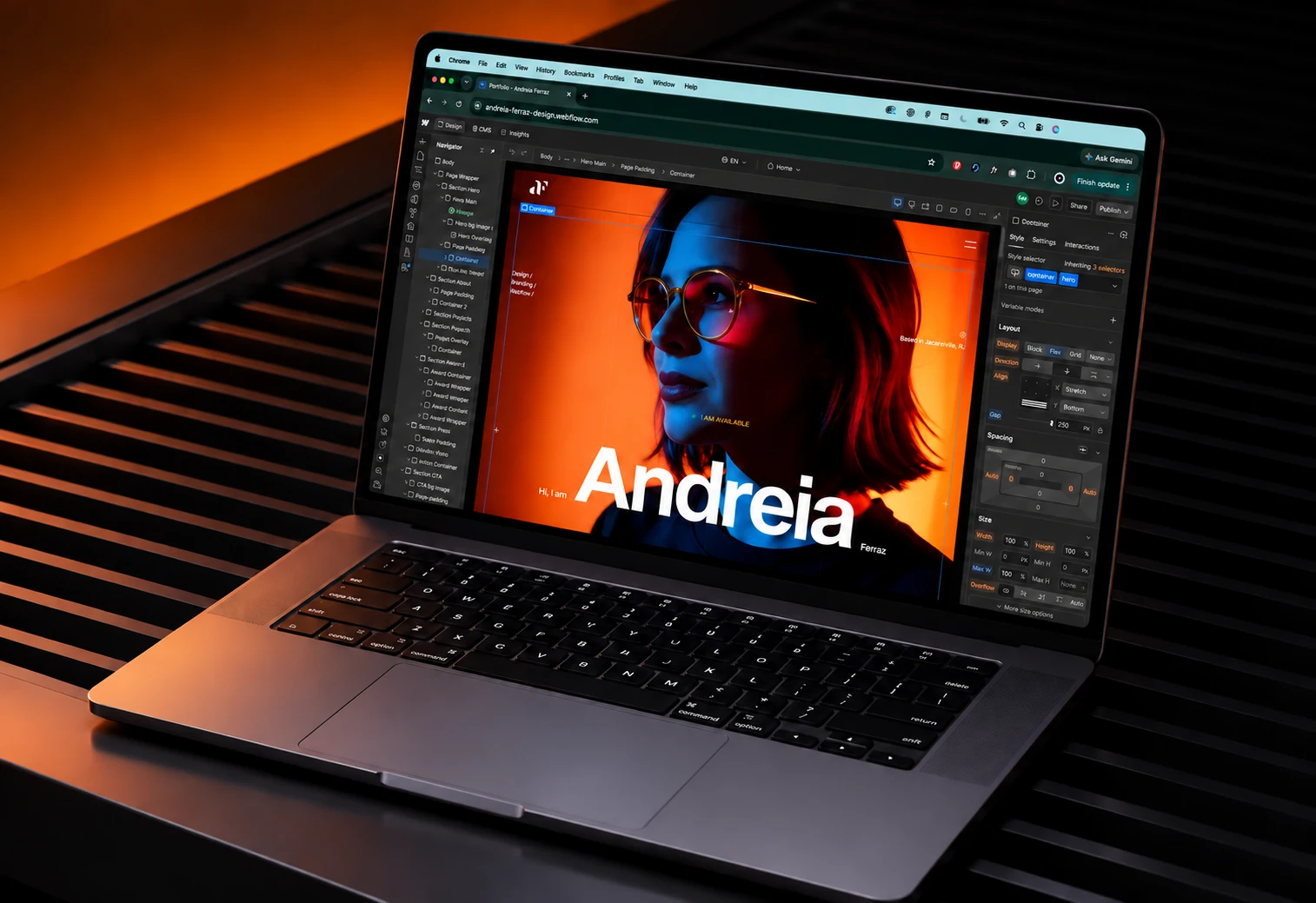 Portfolio home page being customized in the Webflow designer